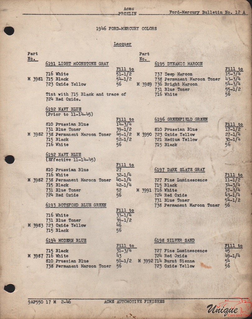 1946 Ford Paint Charts Acme